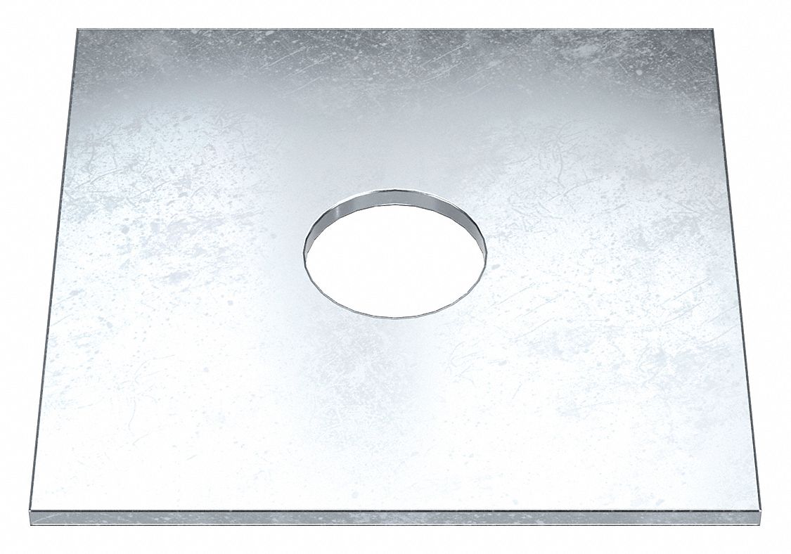 Square Washer: Case Hardened, Zinc Plated, Steel, 1 in Screw Sz, 1.063 in In Dia, 0.128 in Max Thick