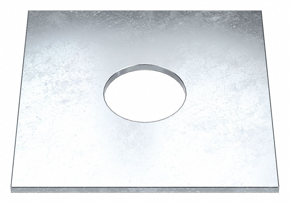 Square Washer: Case Hardened, Zinc Plated, Steel, 1 1/4 in Screw Sz, 1.313 in In Dia, 4 in Washer Lg
