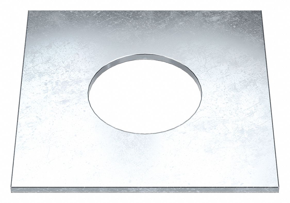 Square Washer: Case Hardened, Zinc Plated, Steel, 1 3/4 in Screw Sz, 1.813 in In Dia, 4 in Washer Lg