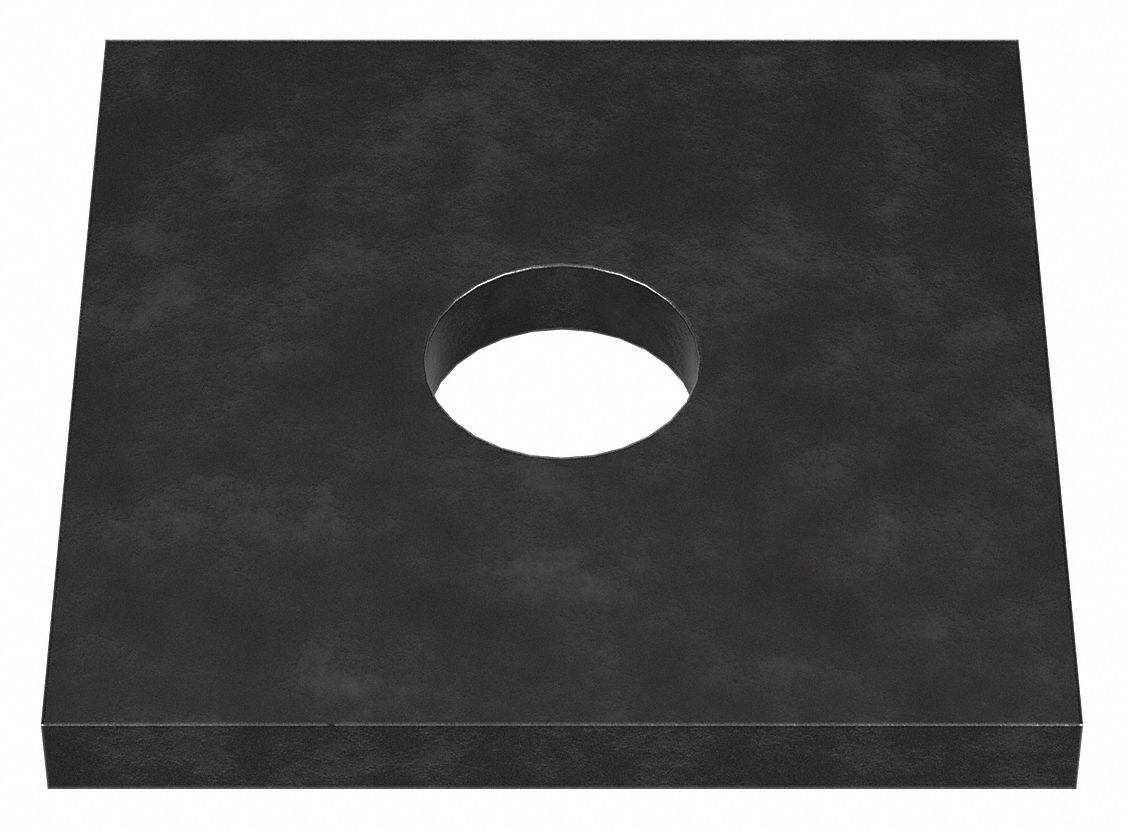 Square Washer: Case Hardened, Black Oxide, Steel, 1/2 in Screw Sz, 0.563 in In Dia, 0.2 in Max Thick