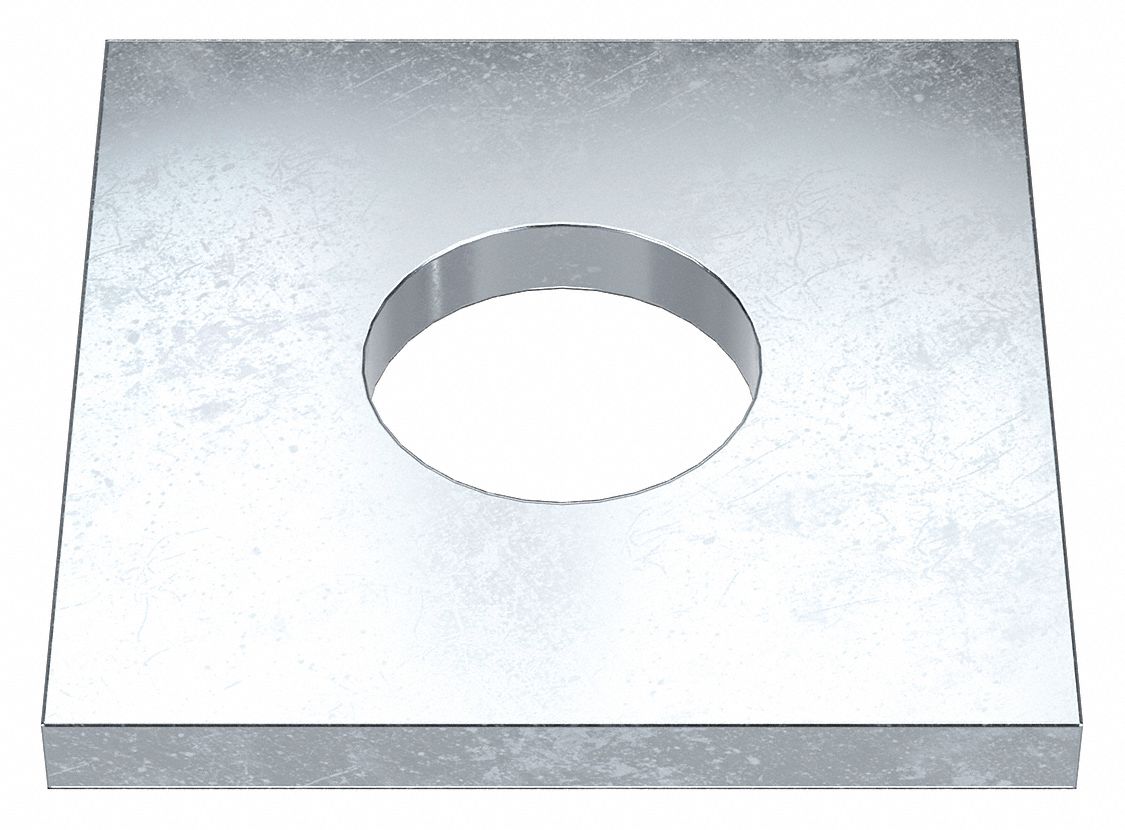 Square Washer: Case Hardened, Zinc Plated, Steel, 3/4 in Screw Sz, 0.813 in In Dia, 0.2 in Max Thick