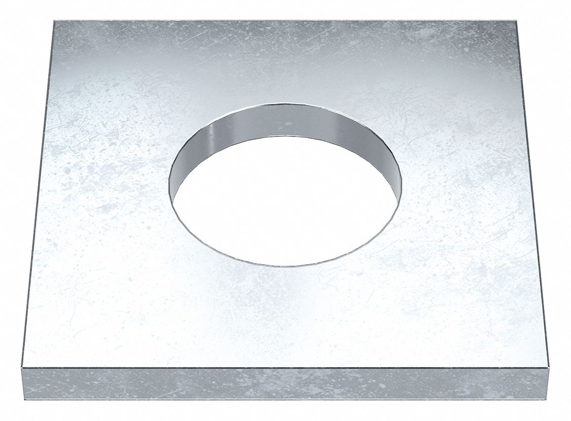 Square Washer: Case Hardened, Zinc Plated, Steel, 7/8 in Screw Sz, 0.938 in In Dia, 0.2 in Max Thick
