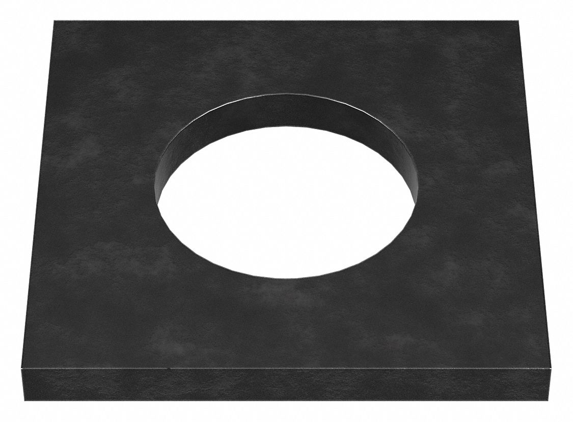 Square Washer: Case Hardened, Black Oxide, Steel, 1 in Screw Sz, 1.063 in In Dia, 0.2 in Max Thick