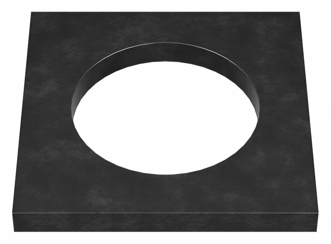 Square Washer: Case Hardened, Black Oxide, Steel, 1 1/4 in Screw Sz, 1.313 in In Dia, 2 in Washer Lg