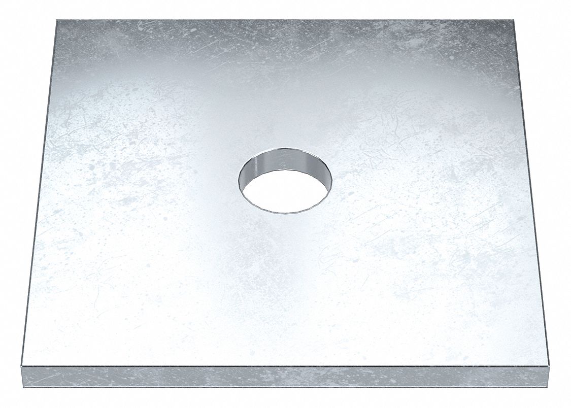 Square Washer: Case Hardened, Zinc Plated, Steel, 1/2 in Screw Sz, 0.563 in In Dia, 0.2 in Max Thick