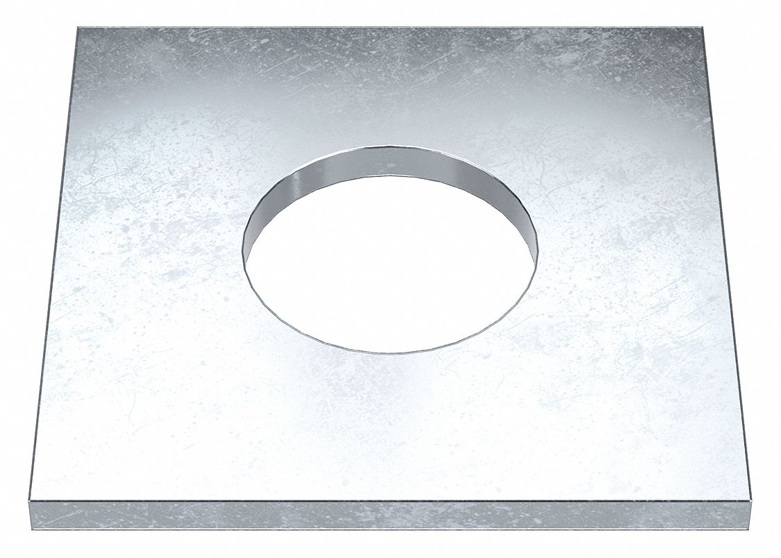 Square Washer: Case Hardened, Zinc Plated, Steel, 1 1/4 in Screw Sz, 1.313 in In Dia, 3 in Washer Lg