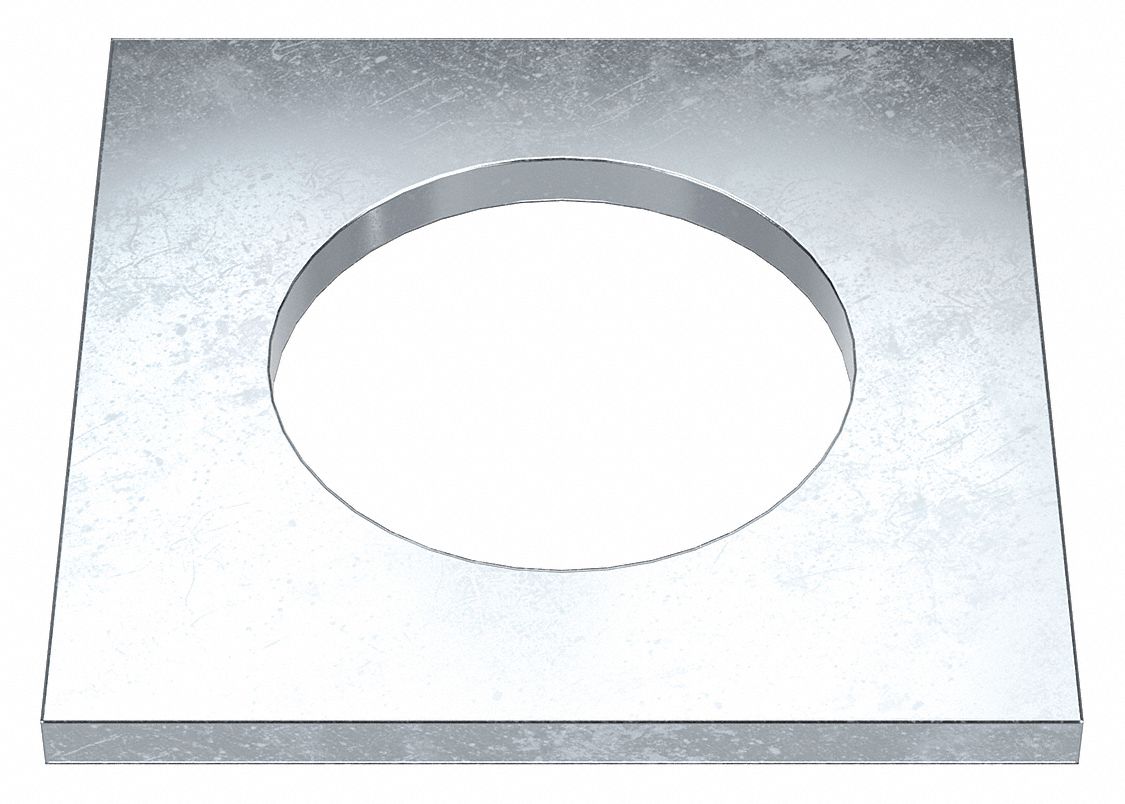 Square Washer: Case Hardened, Zinc Plated, Steel, 1 3/4 in Screw Sz, 1.813 in In Dia, 3 in Washer Lg