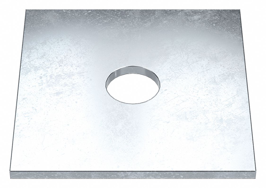 Square Washer: Case Hardened, Zinc Plated, Steel, 7/8 in Screw Sz, 0.938 in In Dia, 0.2 in Max Thick