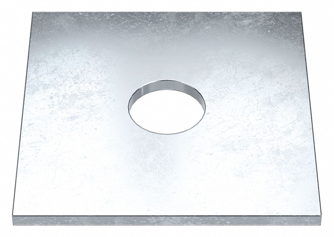 Square Washer: Case Hardened, Zinc Plated, Steel, 1 in Screw Sz, 1.063 in In Dia, 0.2 in Max Thick