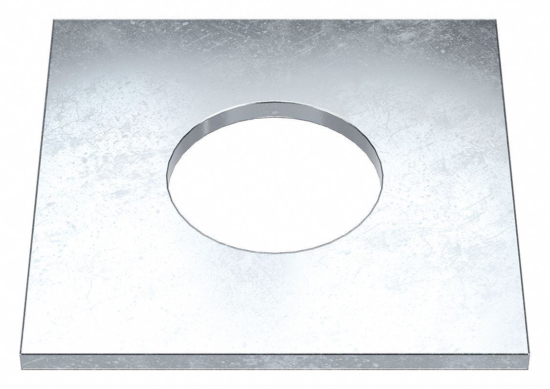 Square Washer: Case Hardened, Zinc Plated, Steel, 1 3/4 in Screw Sz, 1.813 in In Dia, 4 in Washer Lg