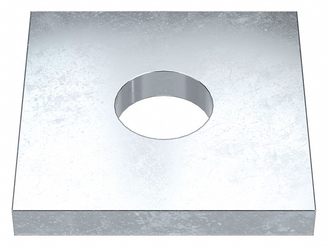 Square Washer: Case Hardened, Zinc Plated, Steel, 5/8 in Screw Sz, 0.688 in In Dia, 2 in Washer Lg