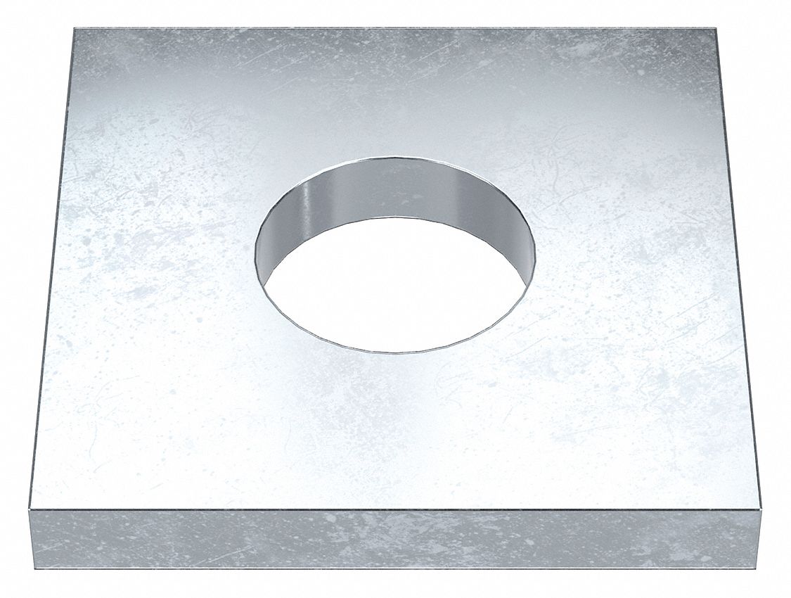 Square Washer: Case Hardened, Zinc Plated, Steel, 3/4 in Screw Sz, 0.813 in In Dia, 2 in Washer Lg