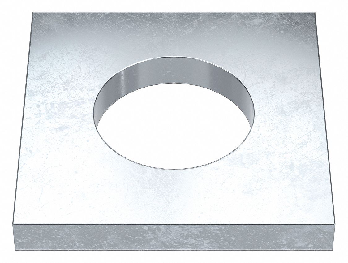 Square Washer: Case Hardened, Zinc Plated, Steel, 1 in Screw Sz, 1.063 in In Dia, 0.28 in Max Thick