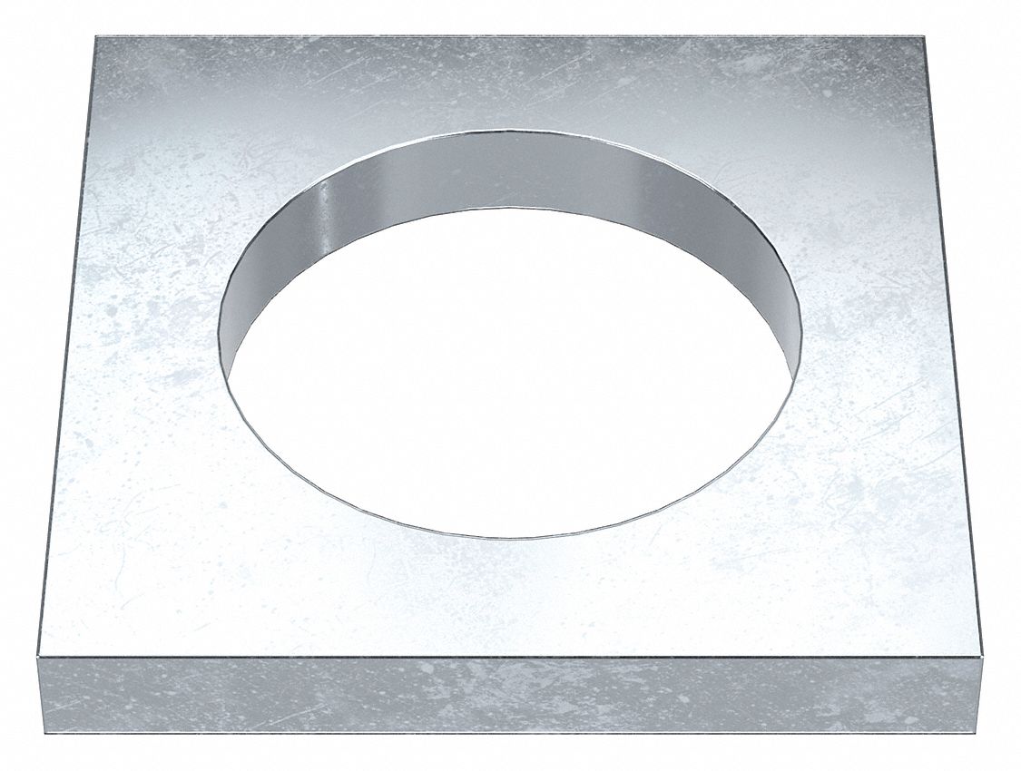 Square Washer: Case Hardened, Zinc Plated, Steel, 1 1/4 in Screw Sz, 1.313 in In Dia, 2 in Washer Lg