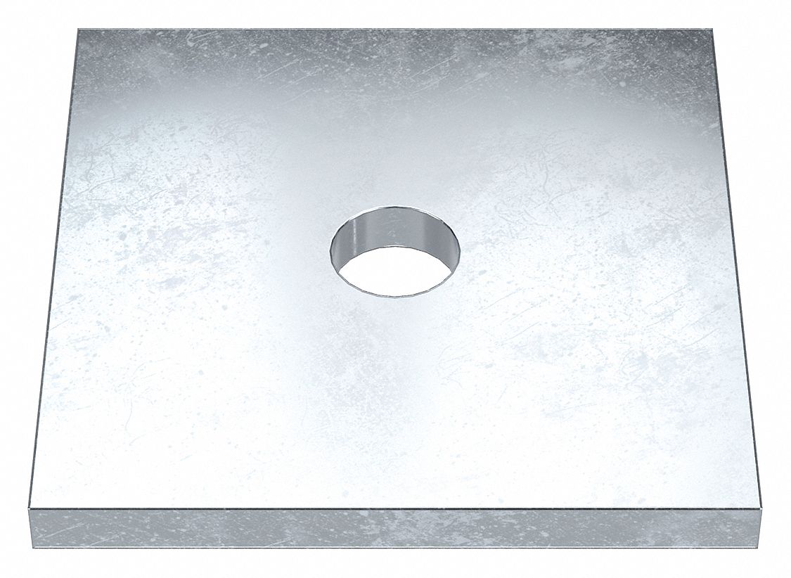 Square Washer: Case Hardened, Zinc Plated, Steel, 1/2 in Screw Sz, 0.563 in In Dia, 3 in Washer Lg