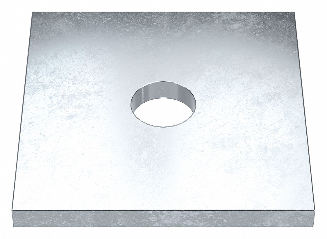 Square Washer: Case Hardened, Zinc Plated, Steel, 5/8 in Screw Sz, 0.688 in In Dia, 3 in Washer Lg