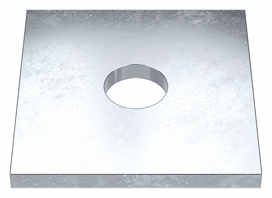 Square Washer: Case Hardened, Zinc Plated, Steel, 3/4 in Screw Sz, 0.813 in In Dia, 3 in Washer Lg