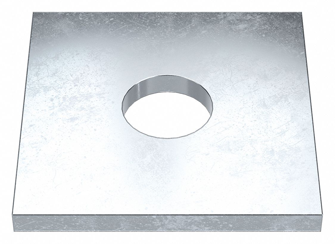 Square Washer: Case Hardened, Zinc Plated, Steel, 7/8 in Screw Sz, 0.938 in In Dia, 3 in Washer Lg