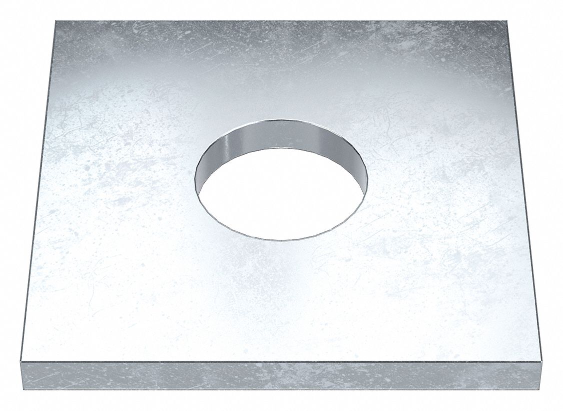 Square Washer: Case Hardened, Zinc Plated, Steel, 1 in Screw Sz, 1.063 in In Dia, 0.28 in Max Thick