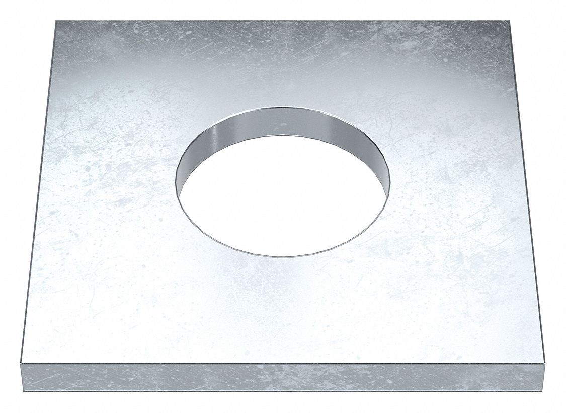 Square Washer: Case Hardened, Zinc Plated, Steel, 1 1/4 in Screw Sz, 1.313 in In Dia, 3 in Washer Lg