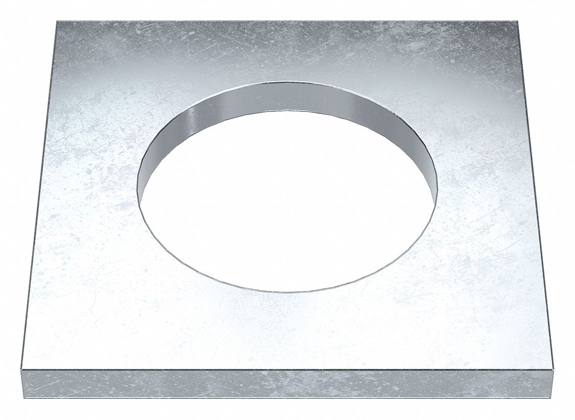 Square Washer: Case Hardened, Zinc Plated, Steel, 1 3/4 in Screw Sz, 1.813 in In Dia, 3 in Washer Lg