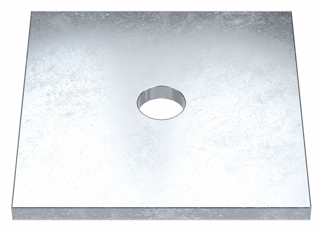 Square Washer: Case Hardened, Zinc Plated, Steel, 5/8 in Screw Sz, 0.688 in In Dia, 4 in Washer Lg