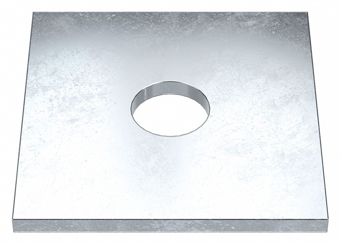 Square Washer: Case Hardened, Zinc Plated, Steel, 1 in Screw Sz, 1.063 in In Dia, 0.28 in Max Thick