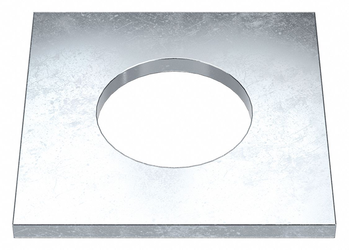 Square Washer: Case Hardened, Zinc Plated, Steel, 2 in Screw Sz, 2.063 in In Dia, 0.28 in Max Thick