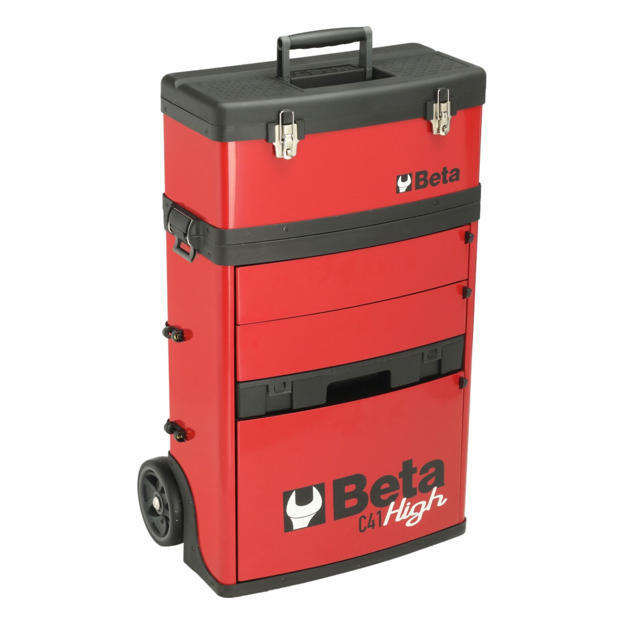 Rolling Tool Box: 21 1/8 in W 13 3/16 in D 36 1/4 in H, Steel, Red, Hinged Lid, Keyed