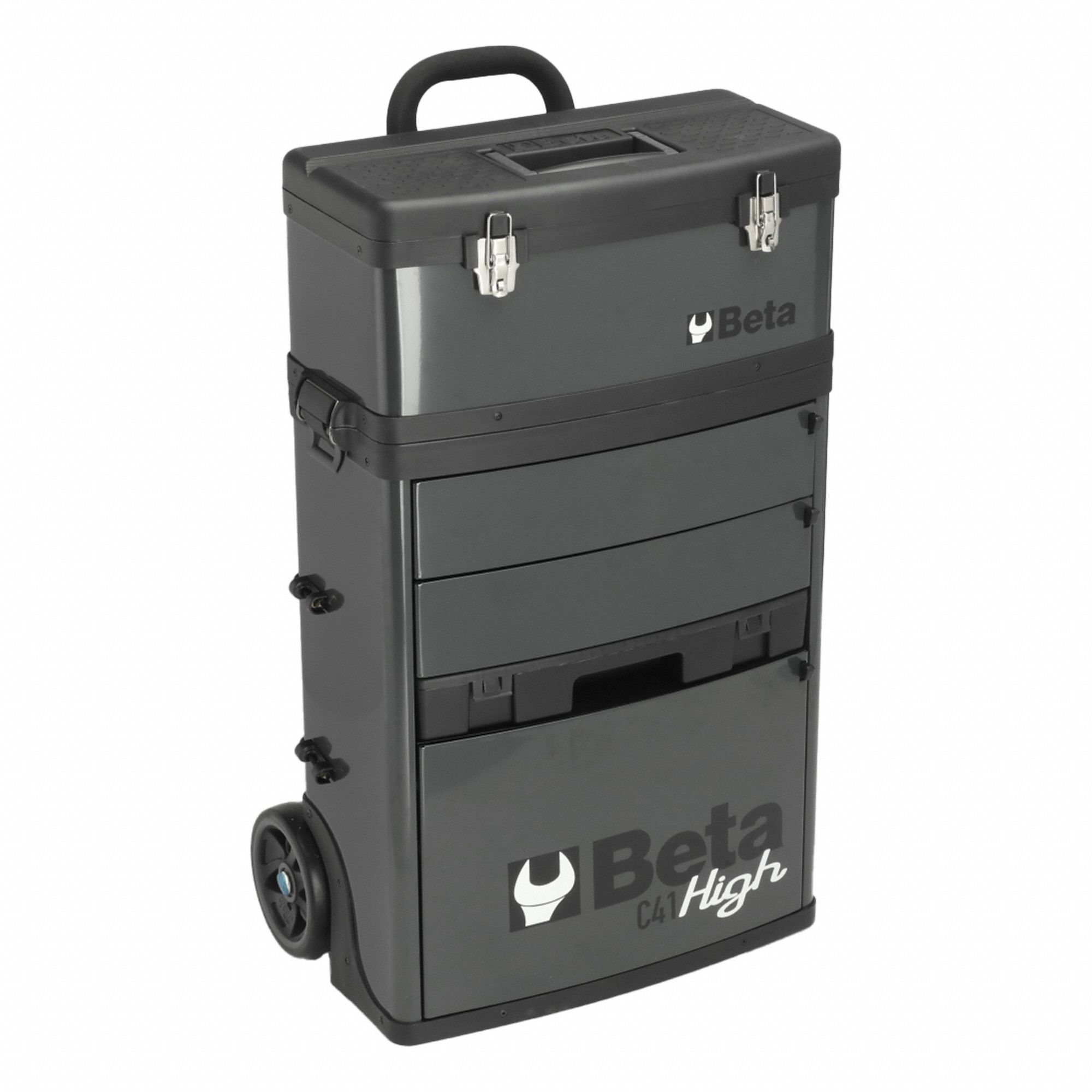 Rolling Tool Box: 21 1/8 in W 13 3/16 in D 36 1/4 in H, Steel, Gray, Hinged Lid, Keyed