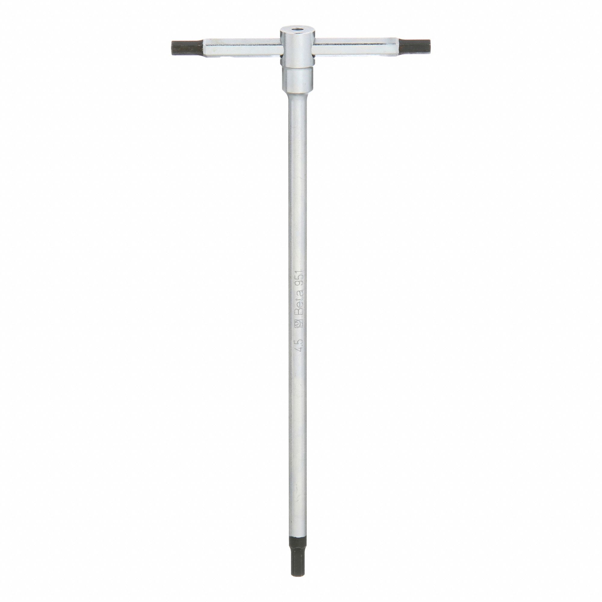 Hex Key: 0 Ball Ends, 4.5 mm Tip Size, Metric, Long, Alloy Steel, Satin, 8 in Long Arm Lg, T