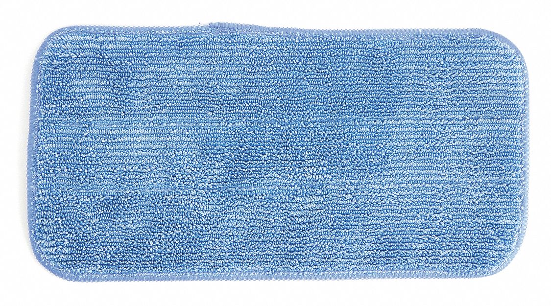 Mop Pad: Microfiber, Hook-and-Loop Connection, 11 in Wd, 5 in Dp, Blue, Launderable, 12 PK