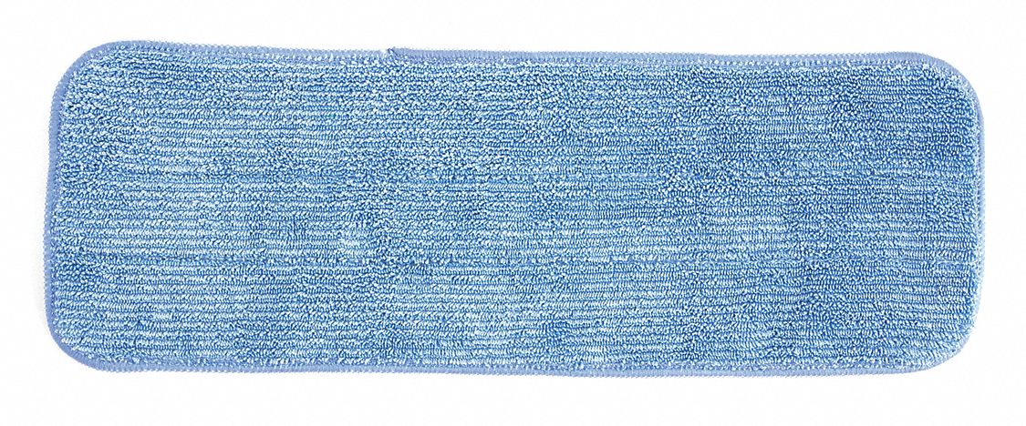Mop Pad: Microfiber, Hook-and-Loop Connection, 16 in Wd, 5 in Dp, Blue, Launderable, 12 PK