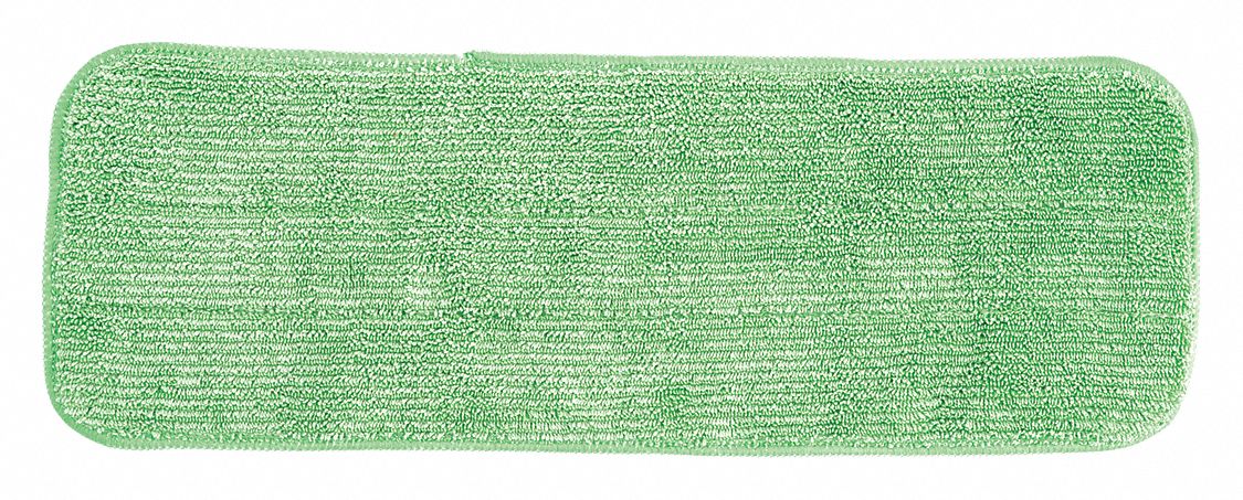Mop Pad: Microfiber, Hook-and-Loop Connection, 16 in Wd, 5 in Dp, Green, Launderable, 12 PK