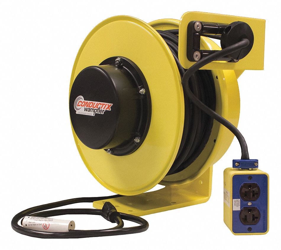 CONDUCTIX-WAMPFLER EXTENSION CORD REEL, GROUNDING PLUG, NEMA 5-20P, QUAD  BOX RECEPTACLE, NEMA 5-20R - Self-Retracting Cord Reels - WWG421X37