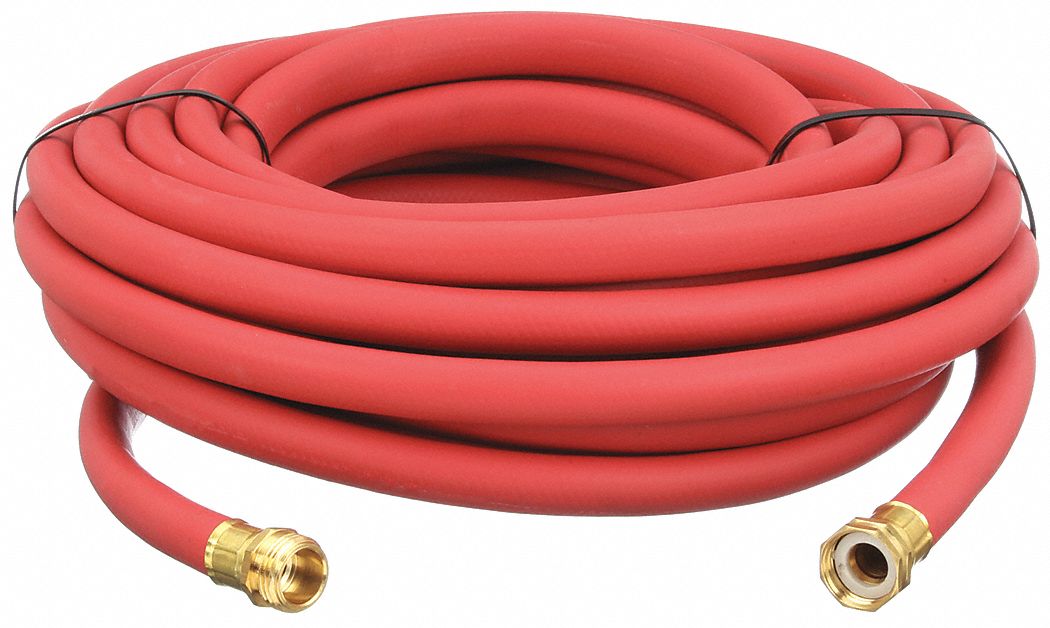 WATER HOSE, RUBBER, ⅝ IN INSIDE DIAMETER, 50 FT LENGTH, FGHT X MGHT, RED