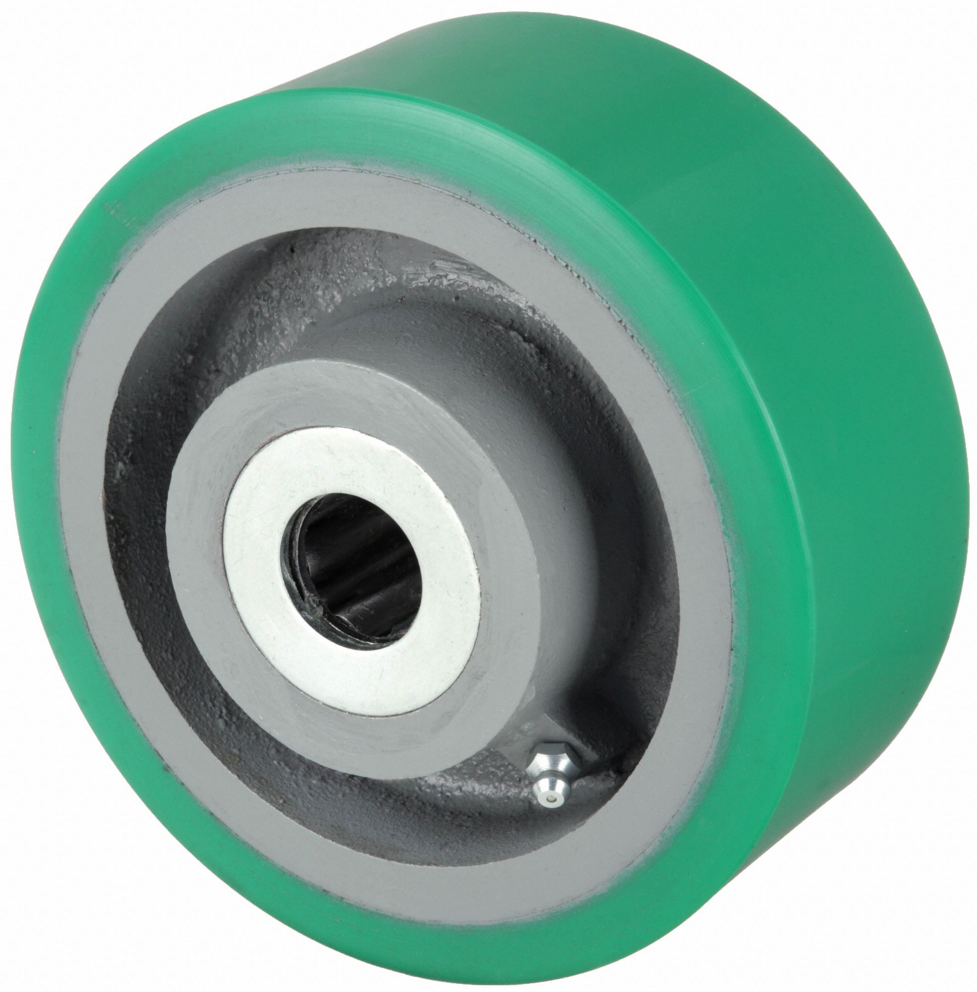 POLYURETHANE TREAD ON IRON CORE WHEEL, 4 IN WHEEL DIAMETER, 2 IN WHEEL W, GREEN, FIRM