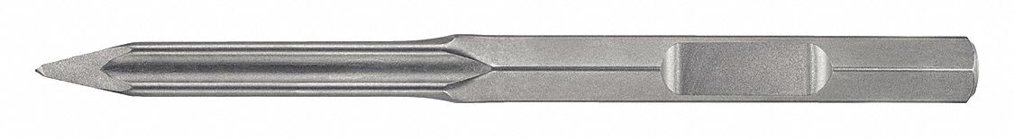 Chisel Bit: 1 in Head Wd, 15 3/4 in Overall Lg, 21/32 in Shank Dia, 1 1/8 in Shank Hex Size