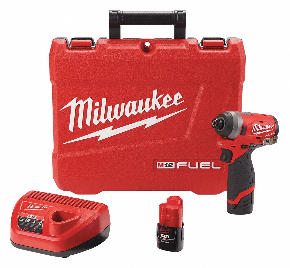 MILWAUKEE Cordless, Impact Driver, 1/4 in Hex, 12V DC, 1,300 inlb Max. Torque 423K52255322