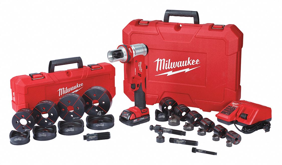 KNOCKOUT TOOL KIT, CORDLESS, 18V LI-ION, 14 GA MS/SS, ½ TO 4 IN CONDUIT, 6 TONS