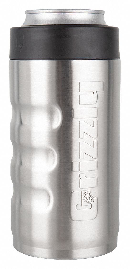 Insulated Mug: 16 oz Capacity, Gray, Stainless Steel, 6 1/4 in Overall Ht, Sleeve