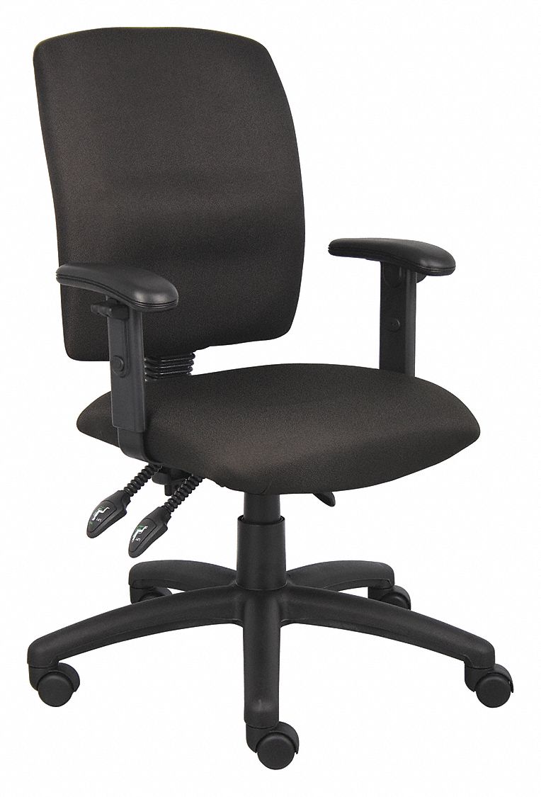 Office Chair: Ht, Black, Fabric Material, 18 1/2 in Back Ht, 19 1/2 in Seat Wd, Tilting Back