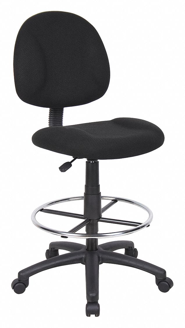Drafting Chair: Black, Fabric Material, Armless Arm, 18 1/2 in Seat Wd, 17 in Seat Dp
