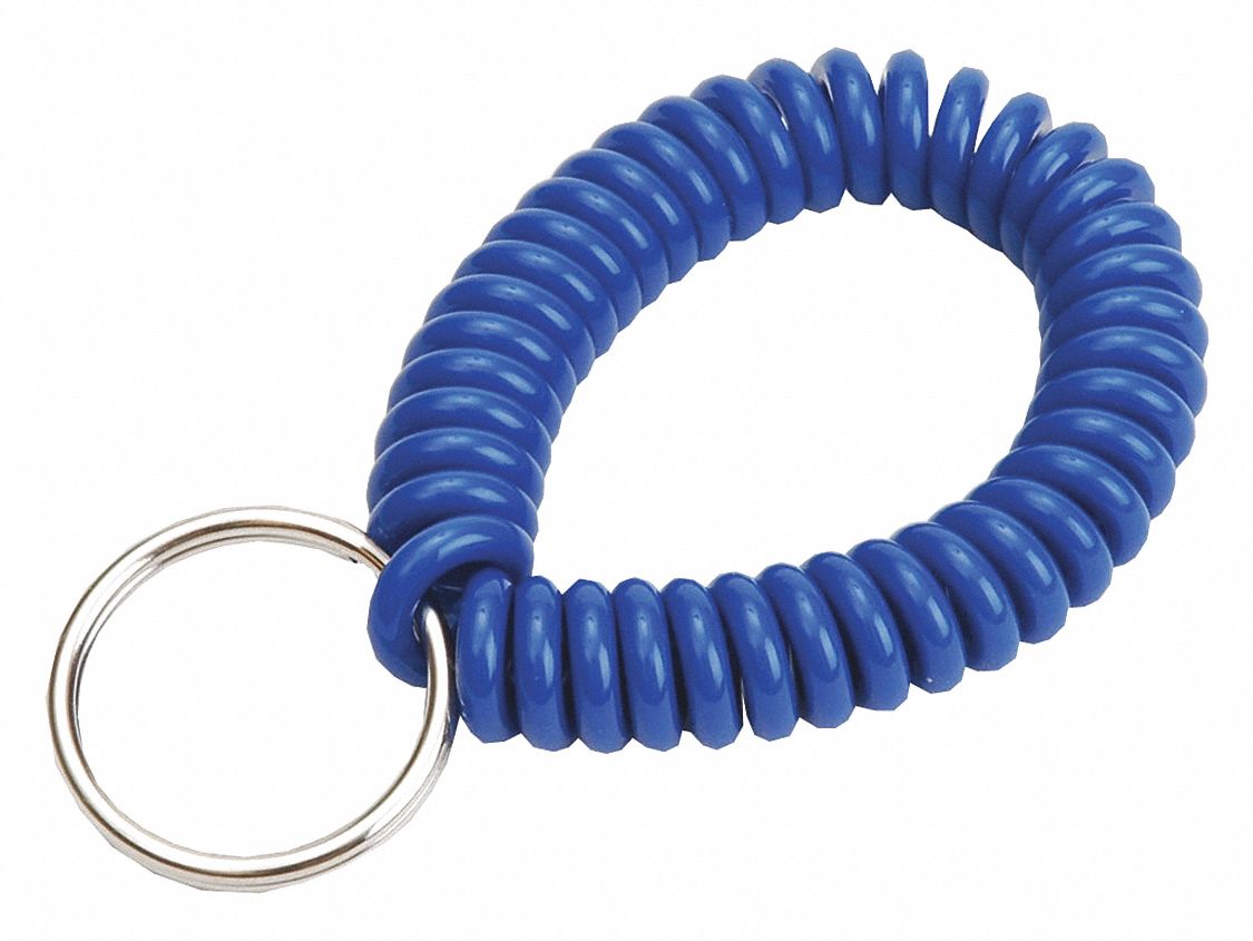 WRIST COIL KEY RING,BLUE,2-1/2" W,PK10