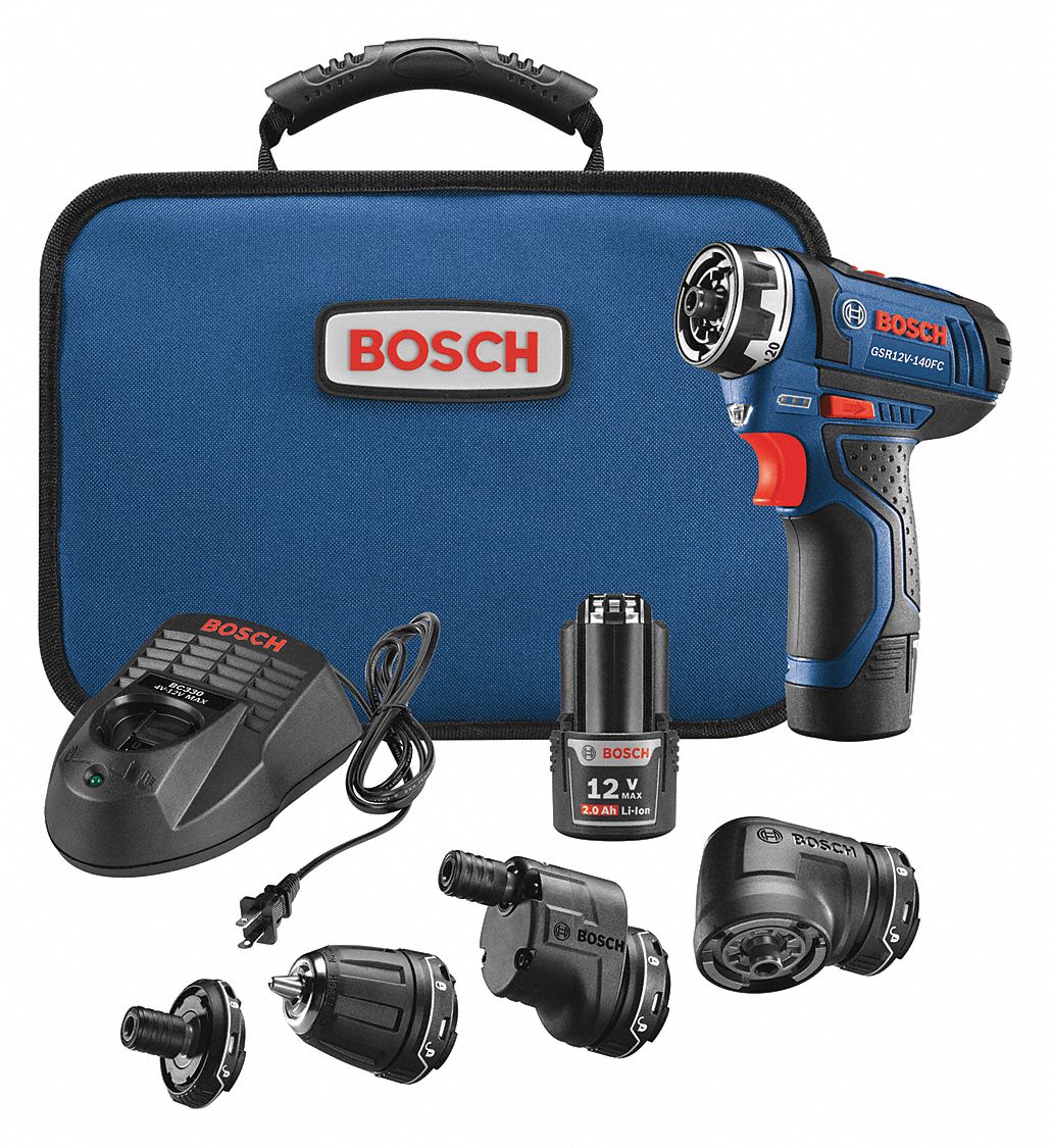 BOSCH Drill Kit, Cordless, 0 in-lb to 265 in-lb, 1/2 in Chuck Size .