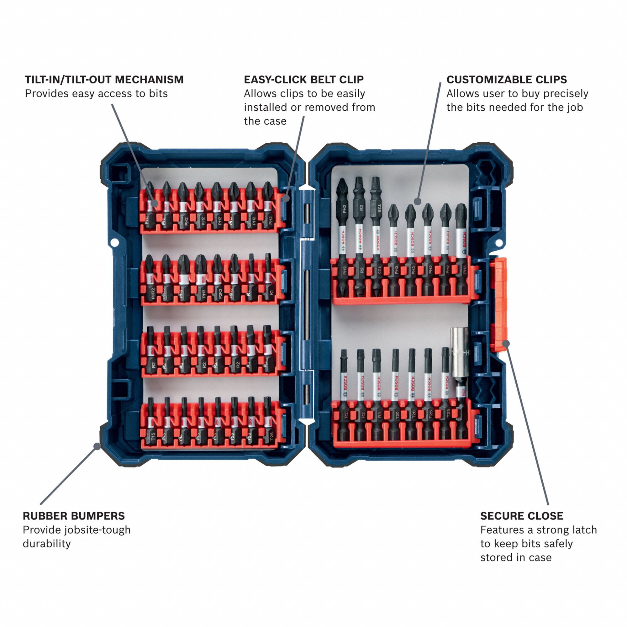 BOSCH Screwdriver Bit Set Screwdriver Bit Set, 48 No. of Pieces, 1/4 in Hex Shank Size, Steel
