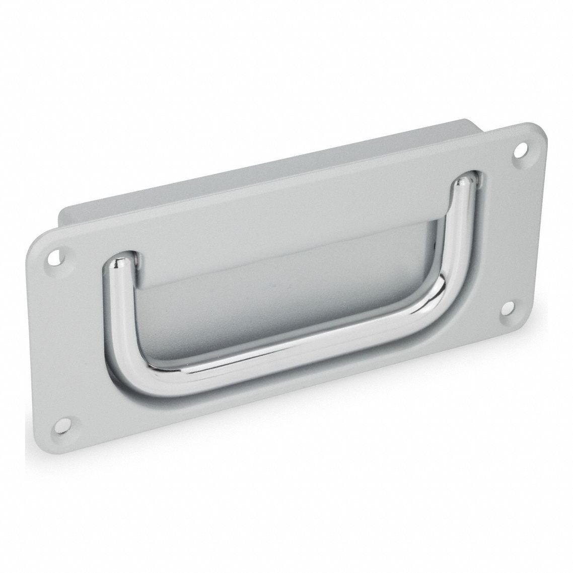 Recessed Folding Pull Handle: Unthreaded Holes, Steel, Silver, Bridge, 3/8 in, Round