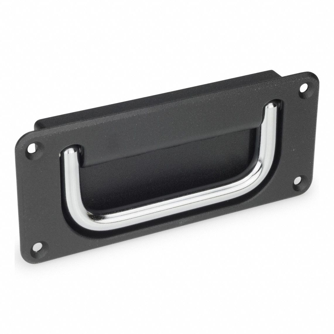 Recessed Folding Pull Handle: Unthreaded Holes, Steel, Black, Bridge, 5 29/32 in Overall Lg