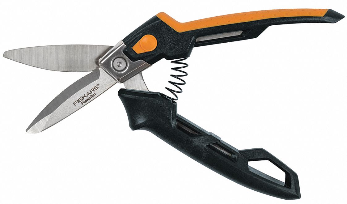 UTILITY SNIP, AMBIDEXTROUS, 8 IN OVERALL L, SERRATED, STAINLESS STEEL, ROUNDED, BLACK