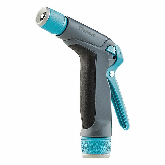 Spray Nozzle: 100 psi Max. Pressure, Trigger, 3/4 in GHT, Plastic, Aqua, Pistol Grip